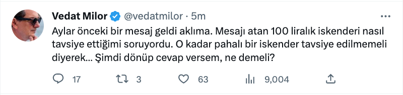 vedat milor dan hayat pahaliligi ile ilgili carpici paylasim